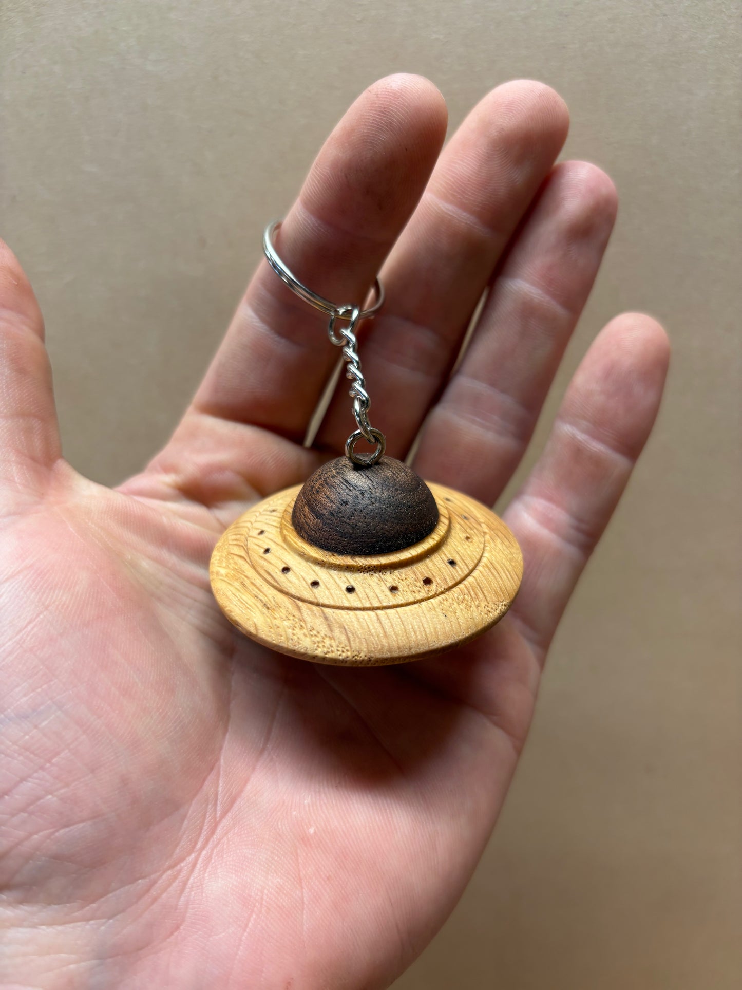 Mini UFO Keychain (Oak)